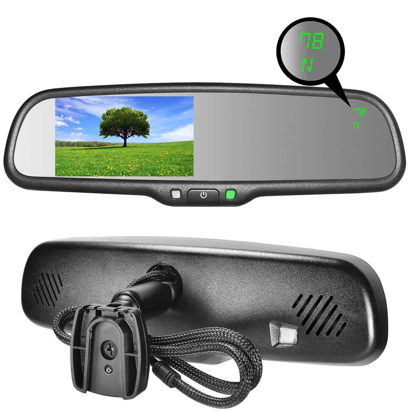 Rear View Mirror Auto Brightness LCD Compass Temperature Universal