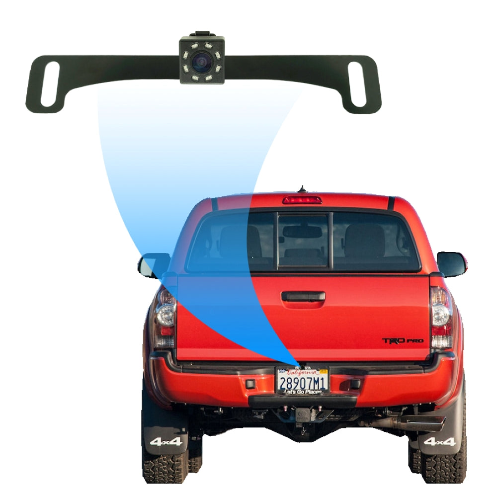 Master Tailgaters Small License Plate Frame Backup or Front Camera with 8 IR LED Night Vision, IP68 Waterproof, and 170° Wide Angle Camera