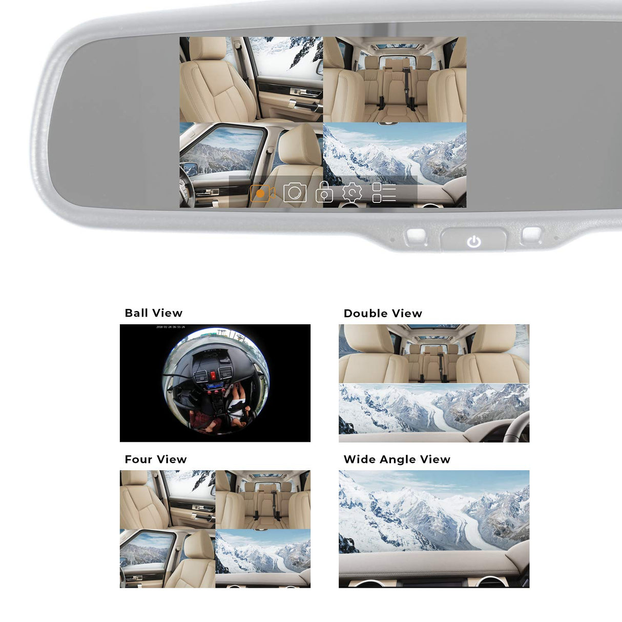 Master Tailgaters OEM Rear View Mirror with Ultra Bright 4.5" Auto Adjusting Brightness LCD + HD 1080p DVR 360° Recorder - Universal Fit