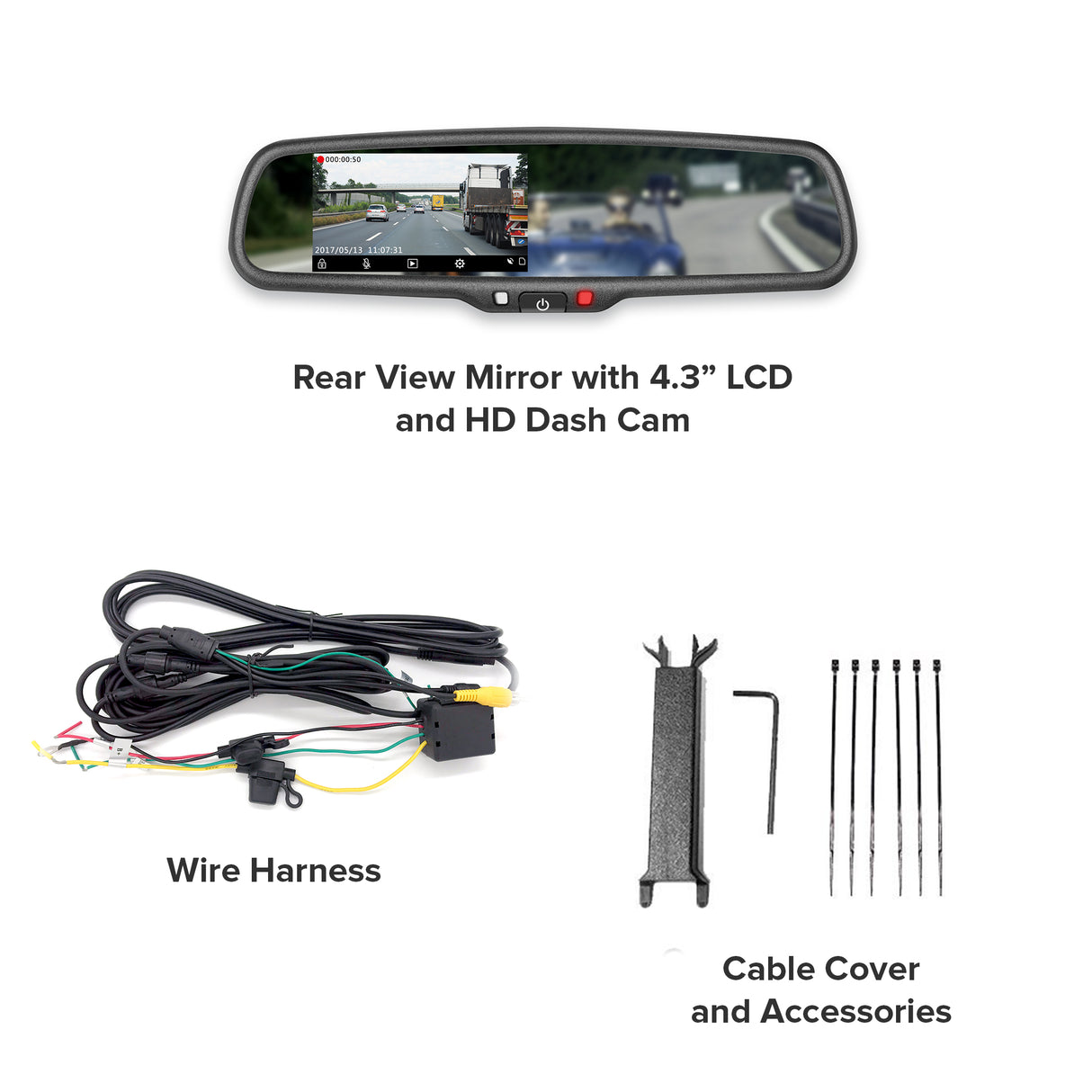 Master Tailgaters 4.3" LCD Rear View Mirror with 1080P 30fps HD DVR Dual Way Video Recorder - Master Tailgaters