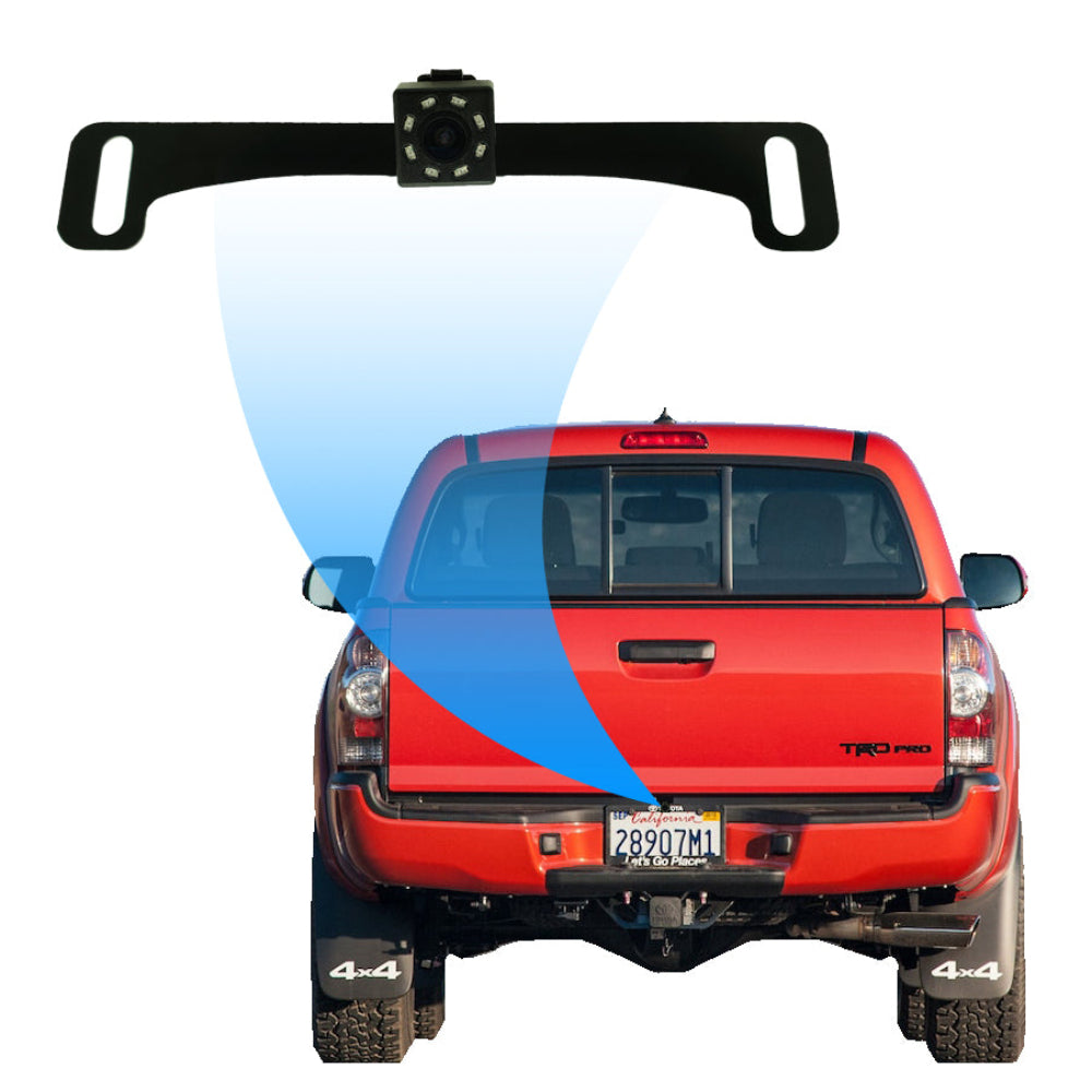 Master Tailgaters Small License Plate Frame Backup or Front Camera with 8  IR LED Night Vision, IP68 Waterproof, and 170° Wide Angle Camera