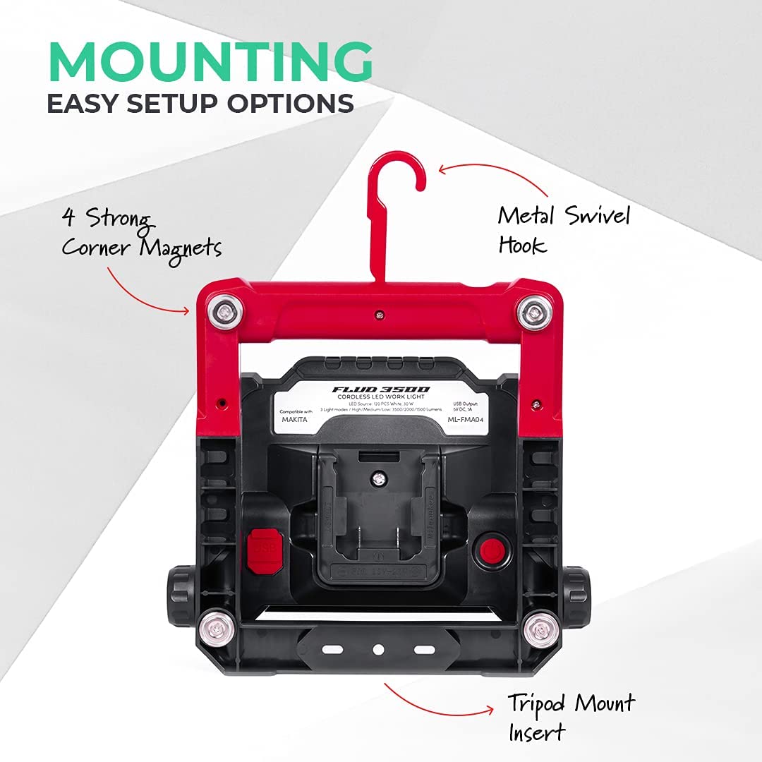 LED Work Flood Light Compatible for Black Decker Porter Cable