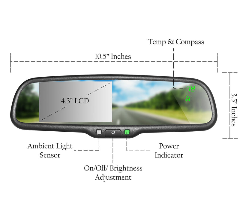 Rear View Mirror Auto Brightness LCD Compass Temperature Universal